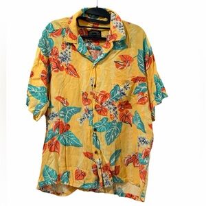 Vintage Hawaiian Collection Yellow Floral Shirt 100% Rayon • Made in Hawaii